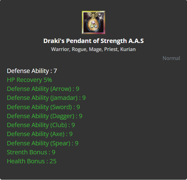 Draki's Pendant of Strength A.A.S