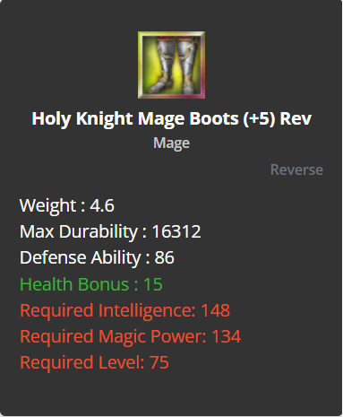 Holy Knight Mage Boots +5 (Reverse)
