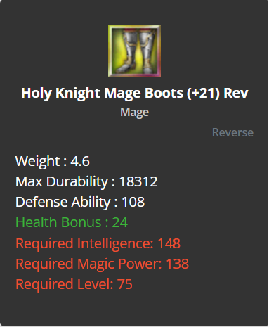 Holy Knight Mage Boots +21 (Reverse)